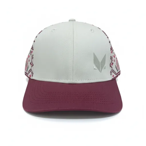 Grey & Maroon Cap with Traditional Jamdani Design